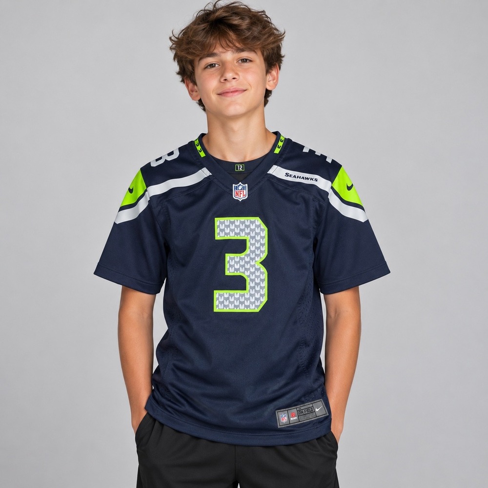 Seattle Seahawks Russell Wilson #3 Jersey Youth Large 14 Blue Nike NFL On Field